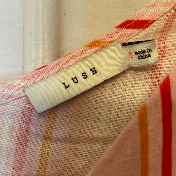 Lush Women’s Small Thick Strap Cropped Pink & White Linen Blend Top That Ties - Picture 3 of 4